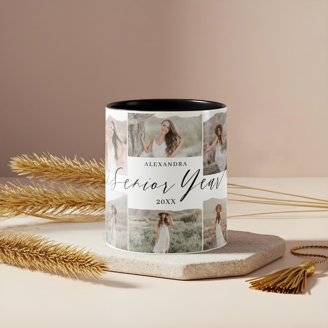 Personalized Senior Year Photo Collage Keepsake Two-Tone Coffee Mug (Personalized Senior Year Photo Collage Keepsake Two-Tone Coffee Mug)