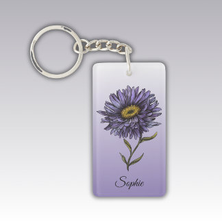 Personalized September Birth Flower Aster Keychain