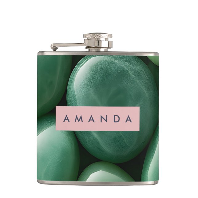 Personalized Serene Green Jade Stone Flask (Front)