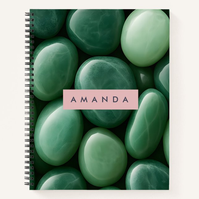 Personalized Serene Green Jade Stone Notebook (Front)