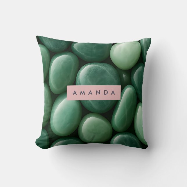Personalized Serene Green Jade Stone Throw Pillow (Front)