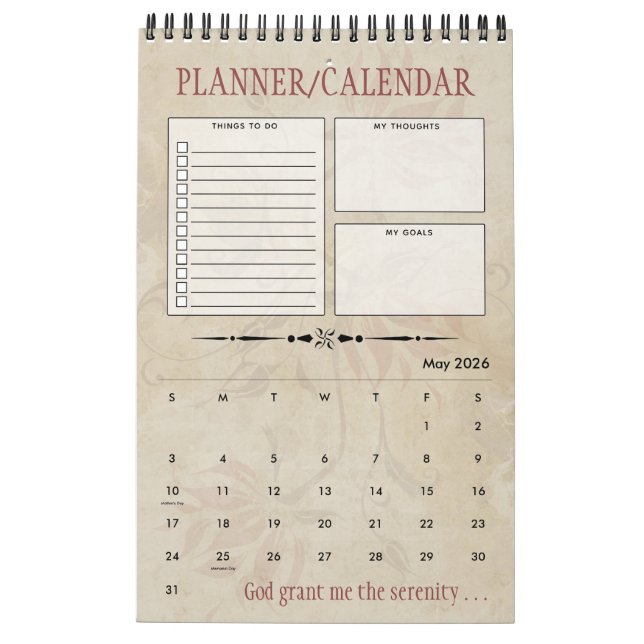 Personalized Serenity Prayer Recovery Gift Planner Calendar (May 2026)
