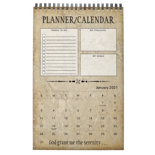 Personalized Serenity Prayer Recovery Gift Planner Calendar