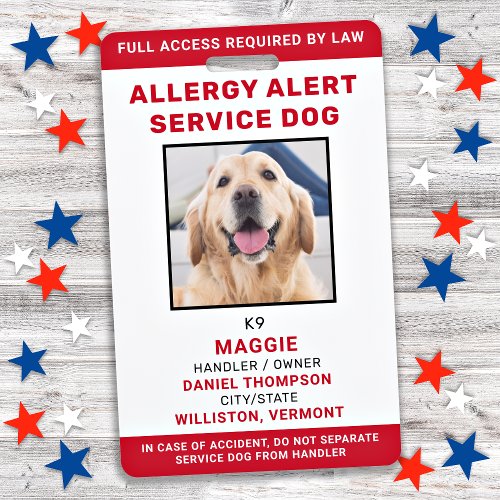 Personalized Service Dog Allergy Alert Dog Photo Badge