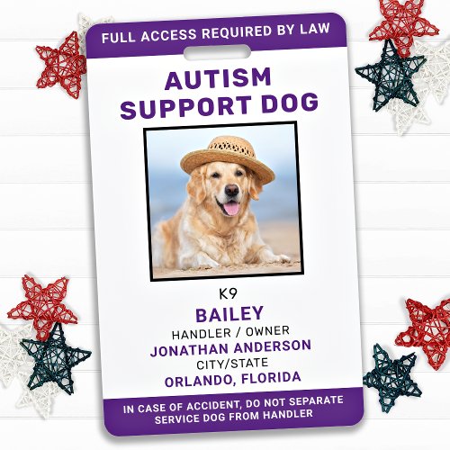 Personalized Service Dog Autism Support Dog Photo Badge
