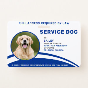 Personalized Service Dog Blue Photo ID Badge