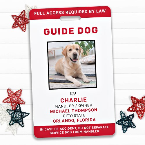 Personalized Service Dog Guide Dog Photo ID Badge