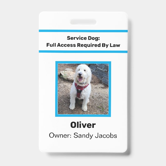 Personalized Service Dog Official Photo ID Simple Badge (Front)