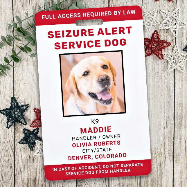Personalized Service Dog Seizure Alert Dog Photo Badge (Creator Uploaded)