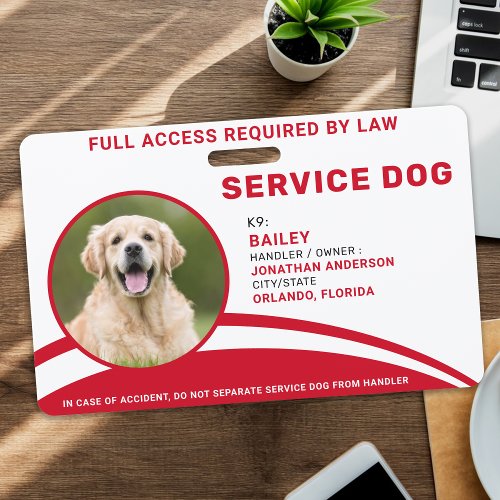 Personalized Service Dog Simple Modern Photo ID Badge