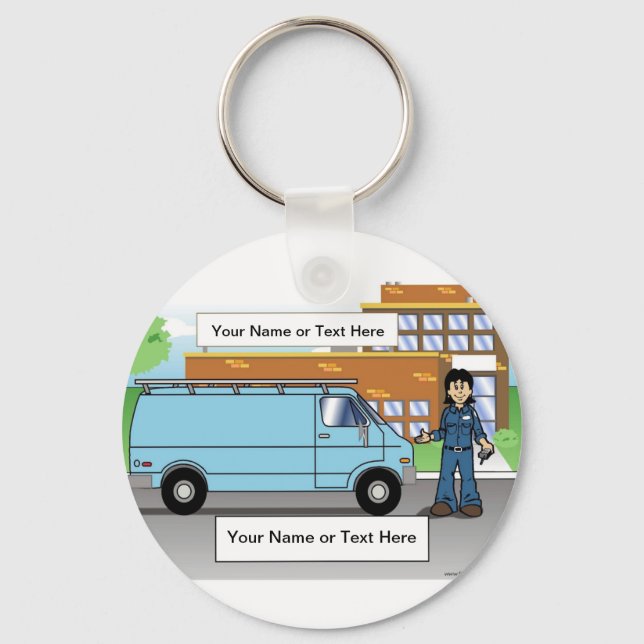 Personalized Service Van Blue - Female Cartoon  Keychain (Front)