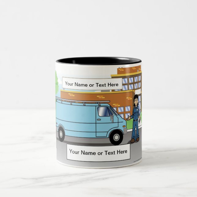 Personalized Service Van Blue - Female Cartoon Two-Tone Coffee Mug (Center)
