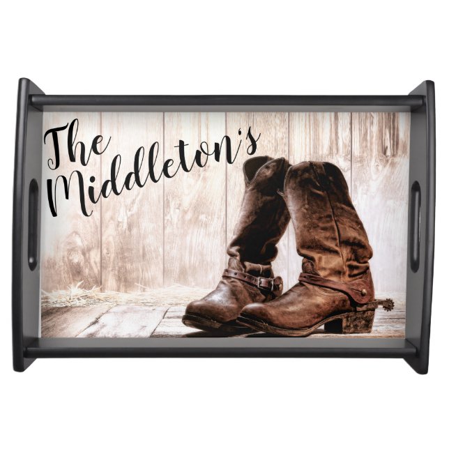 Personalized Serving Tray boots country rustic wes (Front)