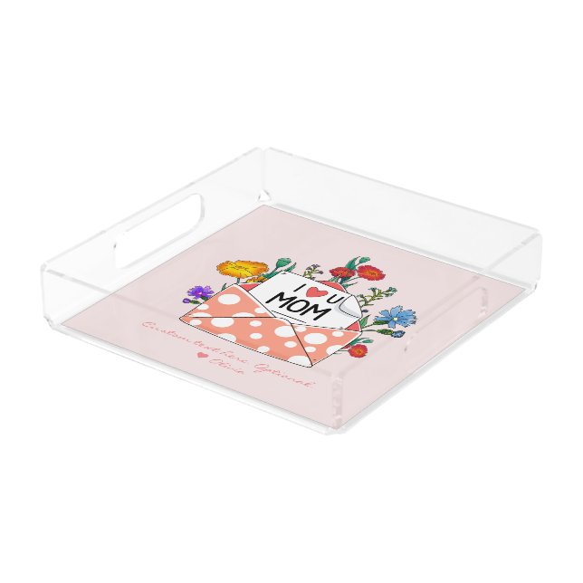 Personalized Serving Tray for Mom, Love You Floral (Angled)