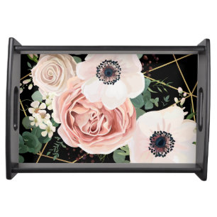 Personalized Serving Tray Geometric Garden Black