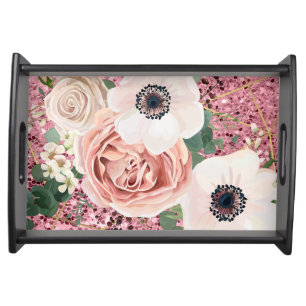Personalized Serving Tray Geometric Garden Rose