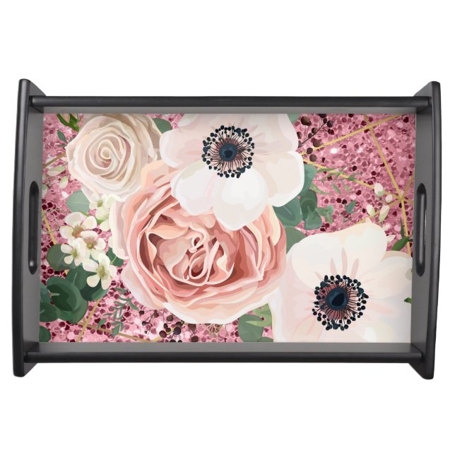 Personalized Serving Tray Geometric Garden Rose (Front)