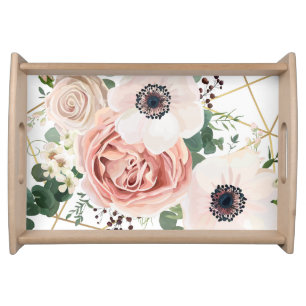 Personalized Serving Tray Geometric Garden Rose