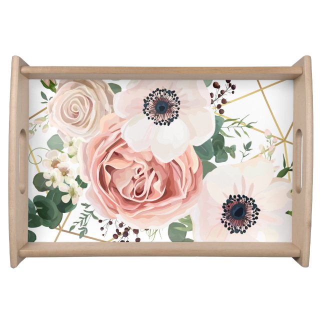 Personalized Serving Tray Geometric Garden Rose (Front)