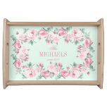 Personalized Serving Tray Pink Roses Floral at Zazzle