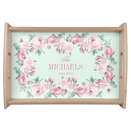 Personalized Serving Tray Pink Roses Floral