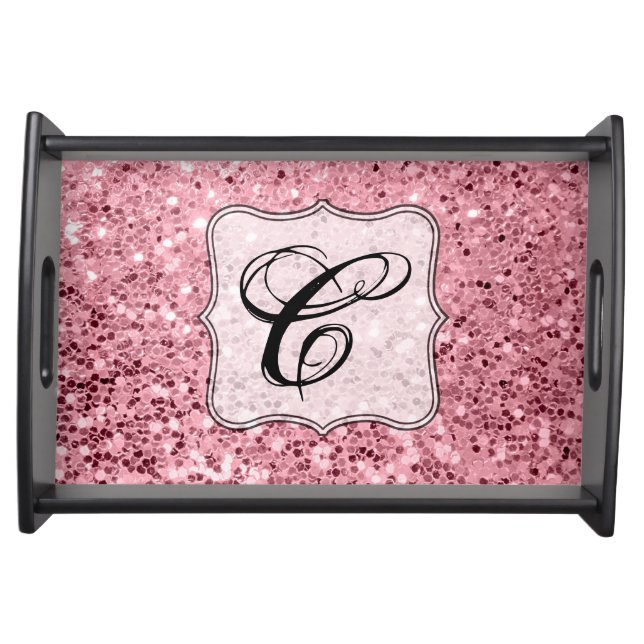 Personalized Serving Tray Rose Gold Glitter (Front)