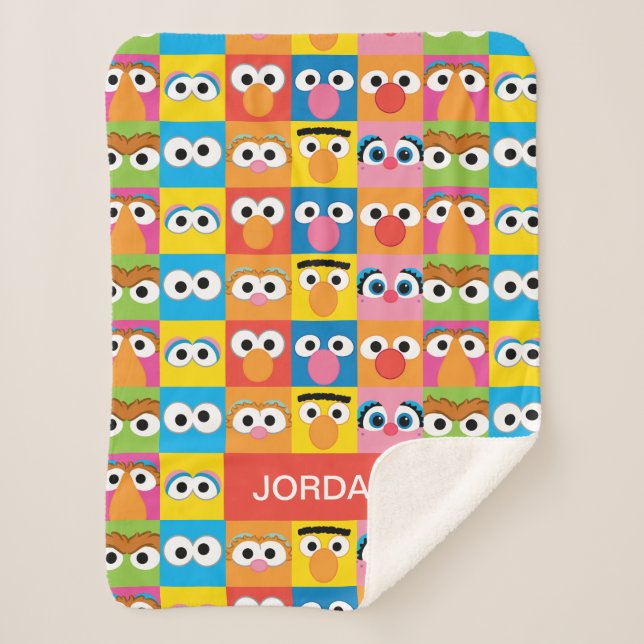 Personalized Sesame Street Character Eyes Pattern Sherpa Blanket (Front)