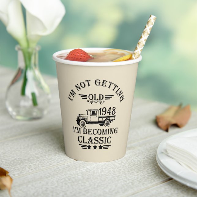 Personalized seventy five vintage 75th birthday paper cups (Insitu)