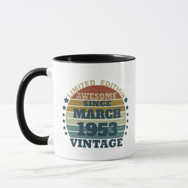 Personalized seventy vintage 70th birthday mug (Left)