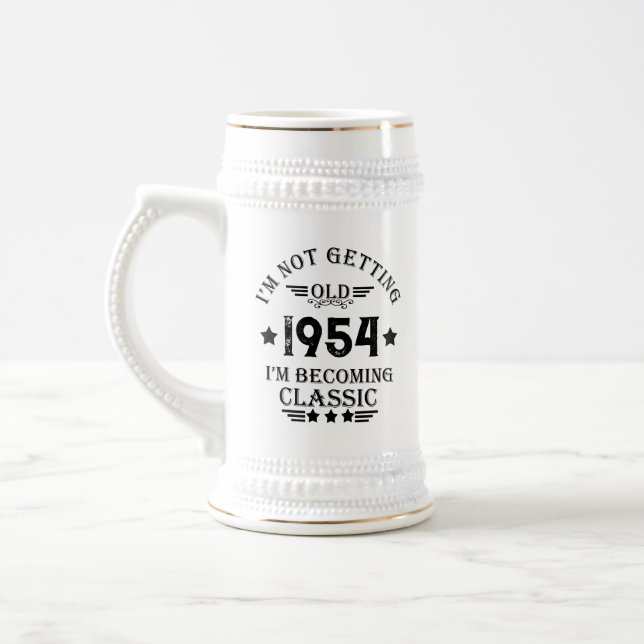 Personalized seventy vintage 70th birthday party beer stein (Left)