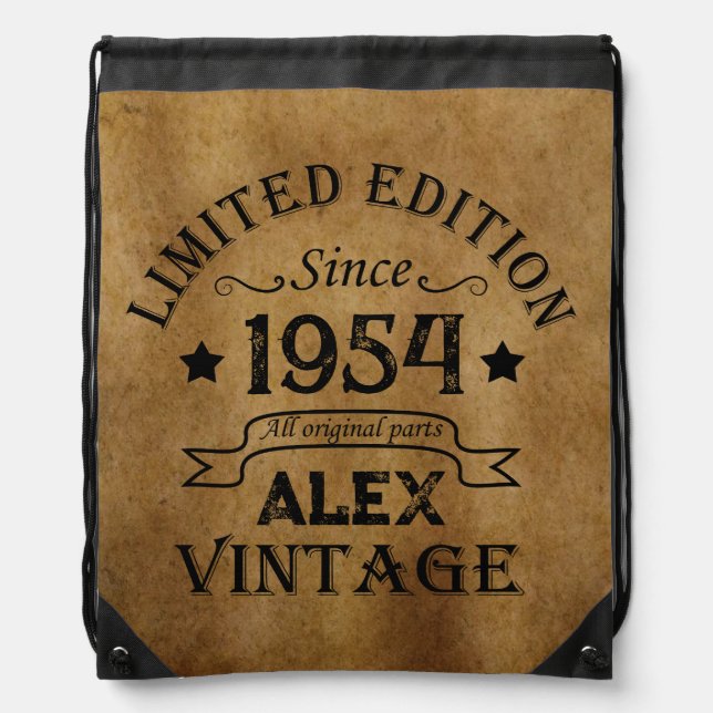 Personalized seventy vintage 70th birthday party drawstring bag (Front)