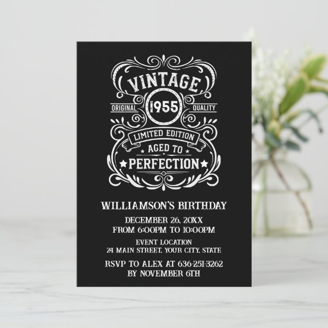 Personalized seventy vintage 70th birthday party invitation (Standing Front)
