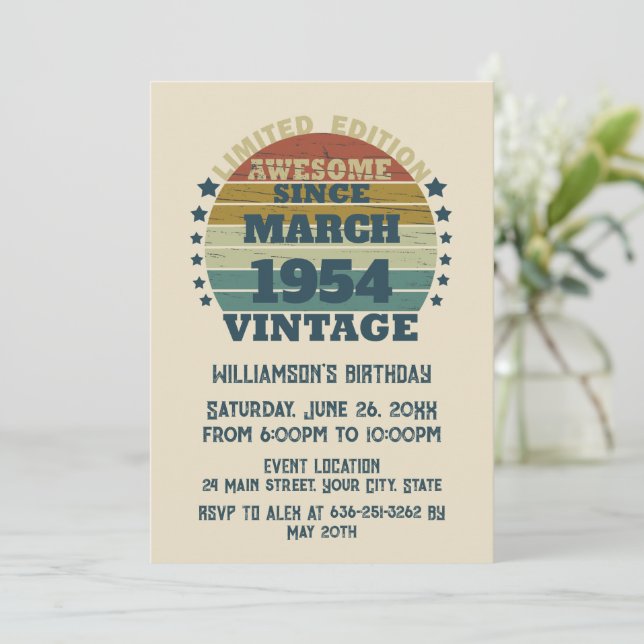 Personalized seventy vintage 70th birthday party invitation (Standing Front)