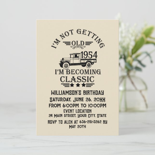 Personalized seventy vintage 70th birthday party invitation (Standing Front)