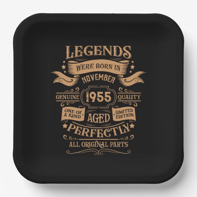 Personalized seventy vintage 70th birthday party paper plates (Front)