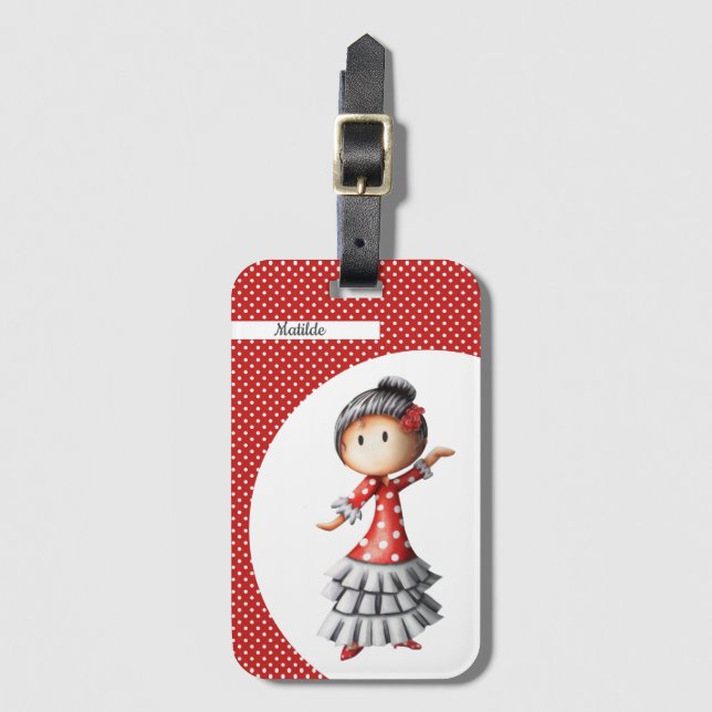 Personalized Sevillana Flamenco Dancer Spanish Luggage Tag (Front Vertical)
