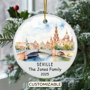 Personalized Seville Ornament, Spain Ceramic Ornament