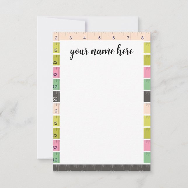 Personalized sewing measuring tape notecards (Front)