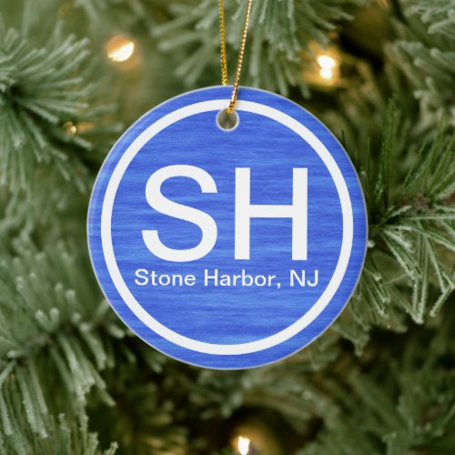 Personalized SH NJ Stone Harbor New Jersey Beach Ceramic Ornament