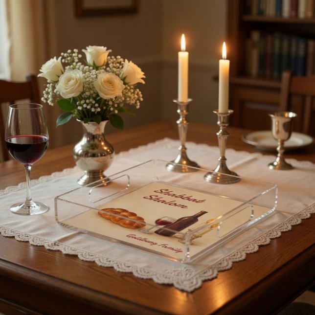 Personalized Shabbat Shalom Watercolor  Acrylic Tray (Creator Uploaded)