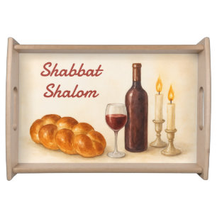 Personalized Shabbat Shalom Watercolor  Serving Tray