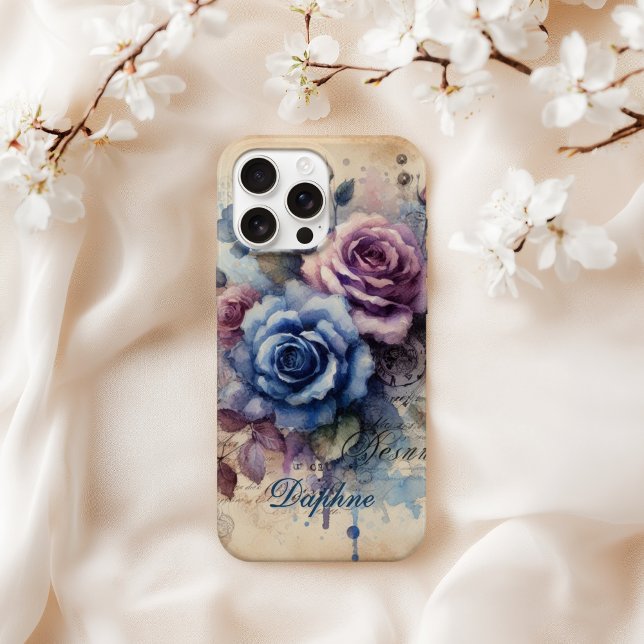 Personalized Shabby Chic Blue & Pink Roses  Case-Mate iPhone Case (Creator Uploaded)