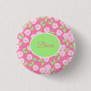 Personalized Shabby Chic Pink Floral Button