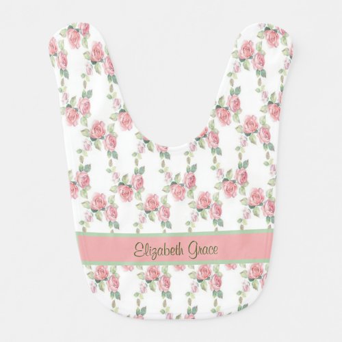 Personalized Shabby Chic Pink Rose Floral  Baby Bib