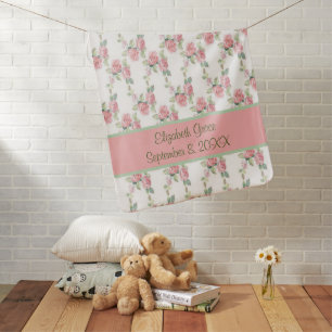 Personalized Shabby Chic Pink Rose Floral Baby Bla Blanket