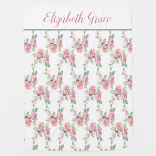 Personalized Shabby Chic Pink Rose Floral Baby Blanket