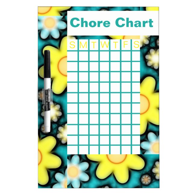 Personalized Shade of Floral Chore Chart Dry-Erase Board (Front)