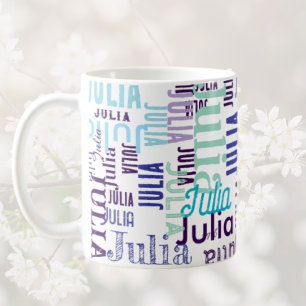 Personalized Shades Of Blue Typography Coffee Mug
