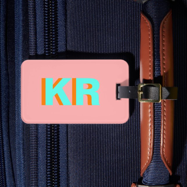 Personalized Shadow Monogram Peach Blue Luggage Tag (Front Insitu 4)