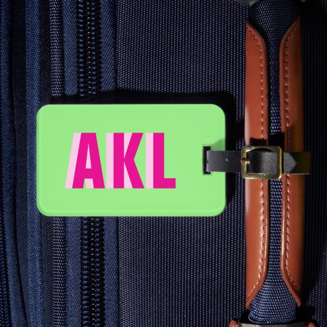 Personalized Shadow Monogram Pink Green Custom Luggage Tag (Front Insitu 4)